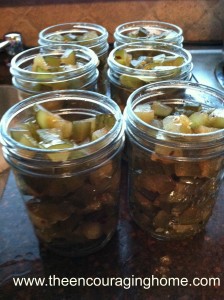 Canning Sweet Chunk Pickles: Put chunks in jars